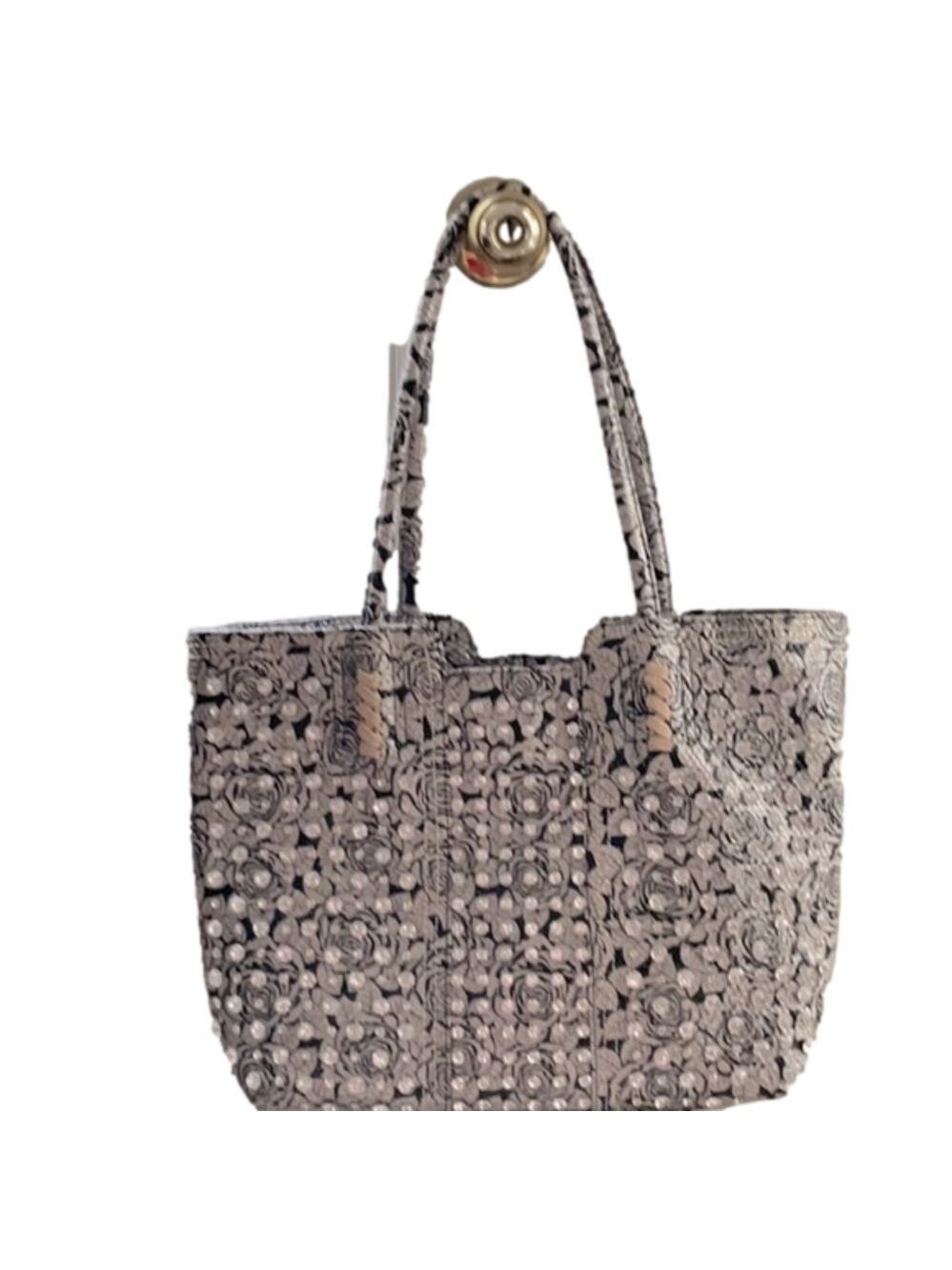Black Floral Design Purse with Crystals